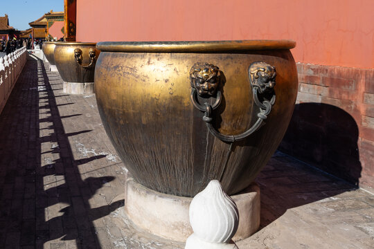 Beijing Forbidden City large metal water container to store water as fire extinguisher in case of fire breakout.