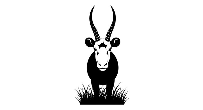 Saiga Antelope Silhouette in Steppe Grass Minimalist Style