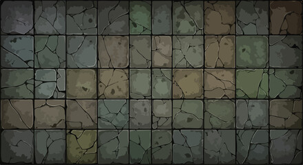 Ancient stone floor texture, cracked dungeon tiles background, weathered rock pavement vector for game design and fantasy environments © Allah k hwaly