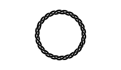 Braided circle silhouette frame vector with twisted rope round ornament isolated on white background © Romjan