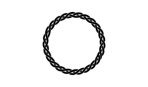Braided circle silhouette frame vector with twisted rope round ornament isolated on white background