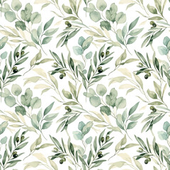 Watercolor olive branch pattern a delicate botanical illustration © mstfaridaiasmin