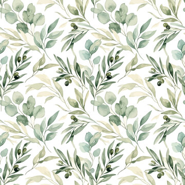 Watercolor olive branch pattern a delicate botanical illustration