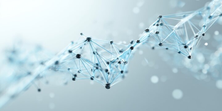 Abstract 3D DNA Helix Structure with Glowing Particles and Connections.