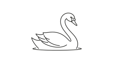 Elegant swan illustration floating on water minimalist line art design © bayu