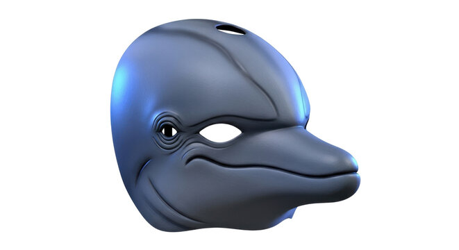 Dolphin mask for costume parties, blue aquatic animal headpiece for masquerade, realistic marine mammal face mask for carnival and theater isolated PNG with Transparent Background