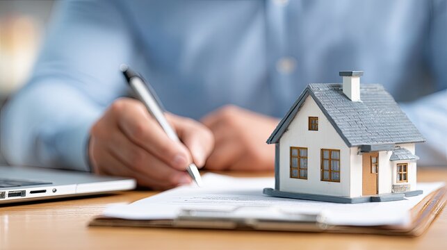 Signing a contract for a new home with a model house