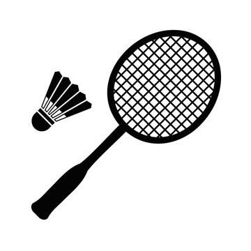 Badminton equipment a black and white illustration of a racket and shuttlecock