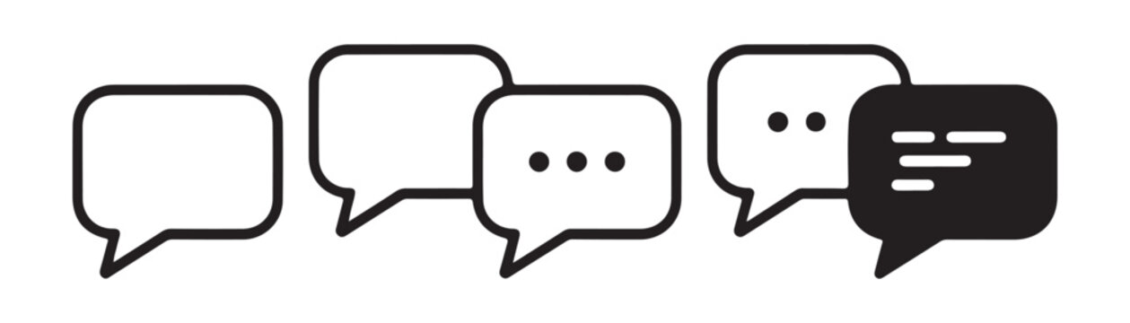 Linear chat bubble icons with dots and text lines representing digital communication and messaging.