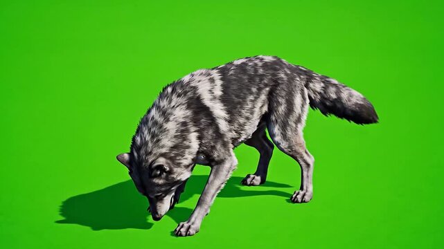 Realistic Gray Wolf Crouching and Stalking for Attack on Green Screen | 4K Predator VFX