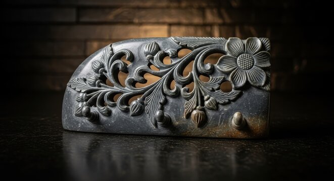 Intricately Carved Soapstone Wall Holder with Ornate Floral and Foliage Design