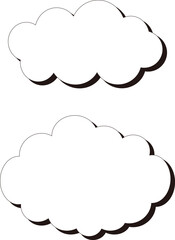 Naklejka premium Set of two fluffy white cloud speech bubbles with drop shadow isolated on transparent background