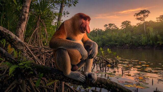 Proboscis Monkey in Mangrove Forest Kalimantan