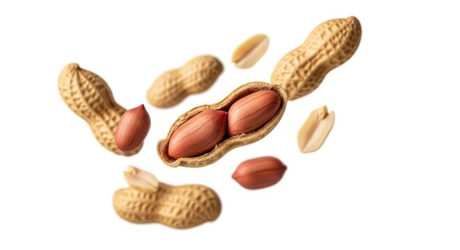 Peanuts in shells and peeled peanuts isolated on white background