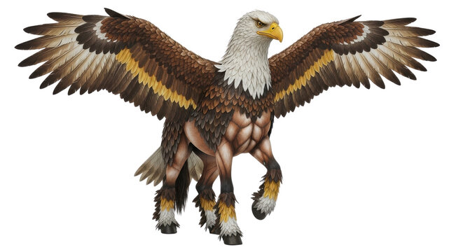 Majestic hippogriff mythical creature with eagle head and horse body, fantasy beast with spread wings, legendary griffin hybrid animal isolated PNG with Transparent Background