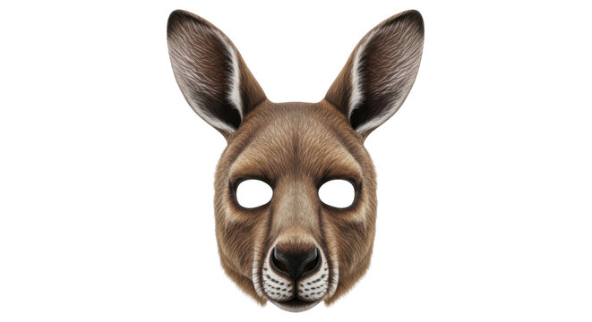 Realistic kangaroo animal mask with brown fur texture, Australian wildlife costume accessory, wallaby face mask for masquerade and parties isolated PNG with Transparent Background