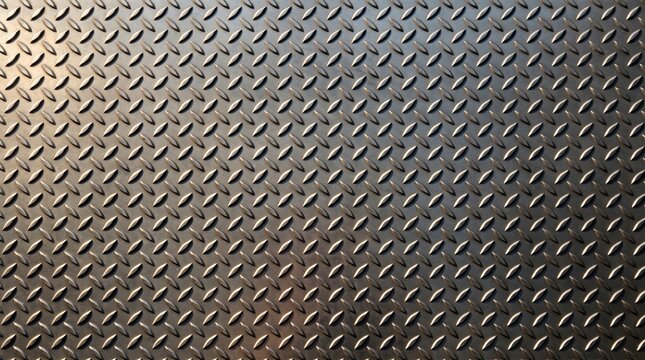 Black metal diamond plate texture background, industrial checkered steel sheet surface.