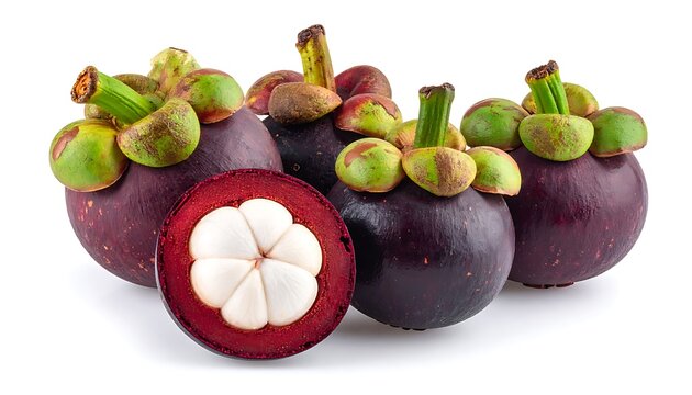 Fresh mangosteen fruits on white background