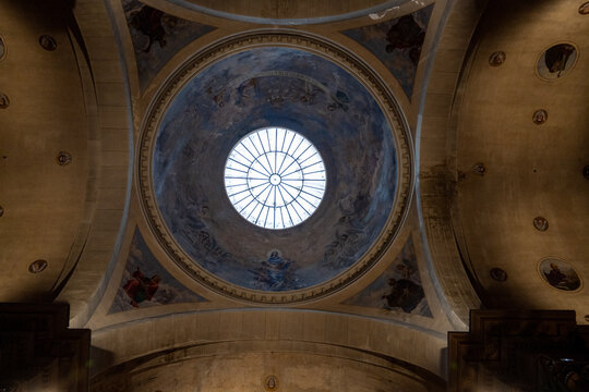Painted church dome ceiling with skylight