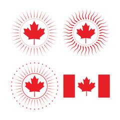 Fototapeta premium National patriotic Canada flag buttons and red maple leaf icons featuring the country symbol as a vector design illustration for North America nation banner signs