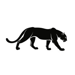 Naklejka premium Black panther silhouette vector illustration, stalking wild cat profile, predatory cougar or leopard mascot, minimalist feline animal icon