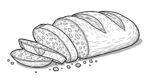 Hand drawn vector illustration of a sliced loaf of bread