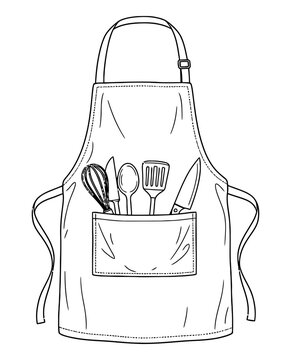 Simple vector illustration of a kitchen apron with cooking utensils