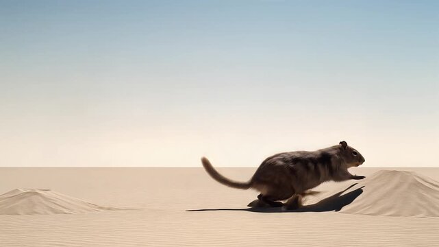 Desert jerboa leaping across sand dunes in slow motion