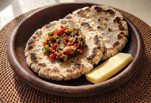 Sri Lankan Coconut Pol Roti with Spicy Lunu Miris Sambol and Cheese