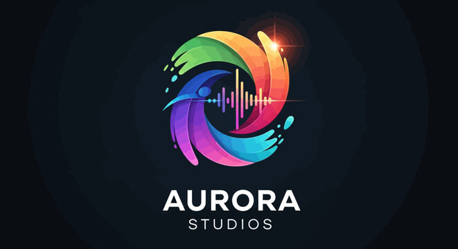 Aurora Studios colorful logo design.