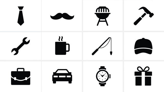 Modern ui icon set featuring 12 father themed symbols for design and branding