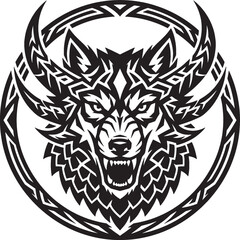 Fototapeta premium Wolf head tribal tattoo design silhouette on transparent background