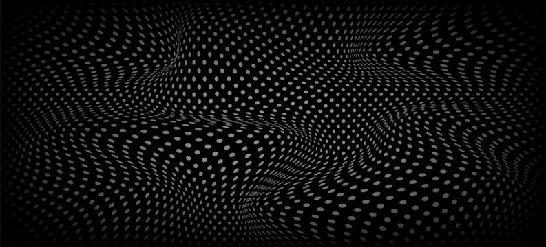 Abstract background of points. White wave. Cyber particles. Big data stream. Vector illustration