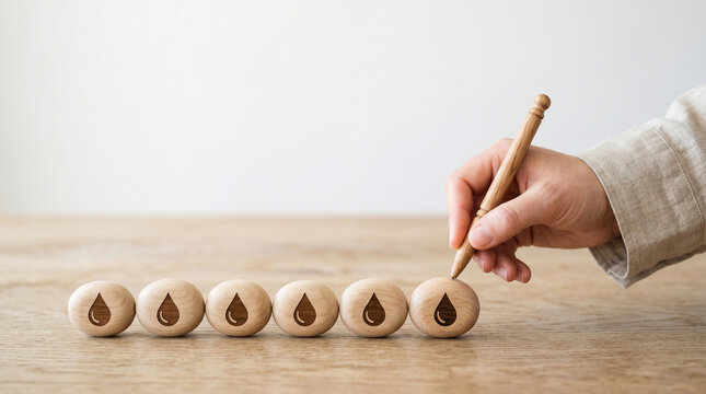 Wooden ball hand pen leadership row water drop symbol