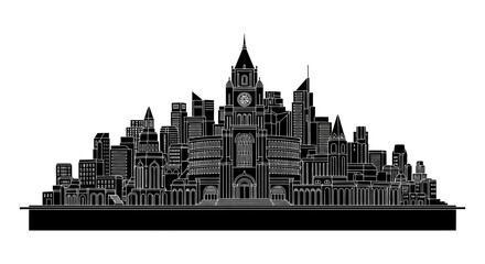 Obraz premium Cityscape silhouette, black and white urban skyline ? architectural design