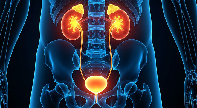 Human urinary system anatomy kidneys bladder ureters medical illustration