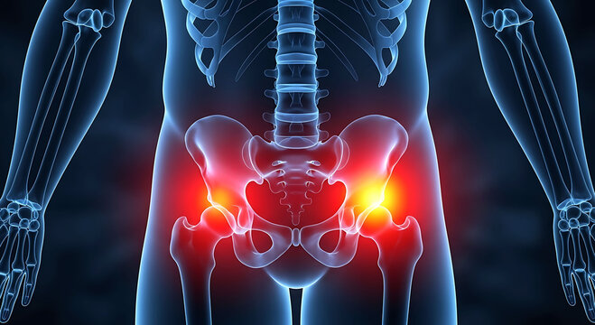 Human hip joint pain inflammation anatomy 3d medical illustration view