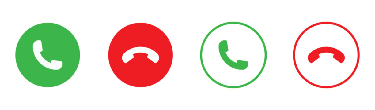 Phone call icon accept and decline icon set. phone symbols in green and red, Includes solid and outline styles,. vector illustration