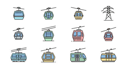 Colorful cable car icons set. © Botjah