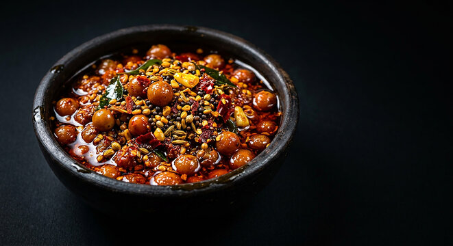 Dark moody food photography showcasing a savory bowl of classic Indian Ker pickle delight.