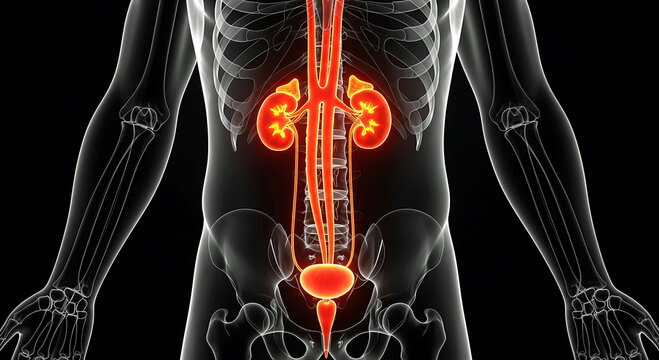 Human urinary system anatomy kidneys bladder ureters 3d illustration