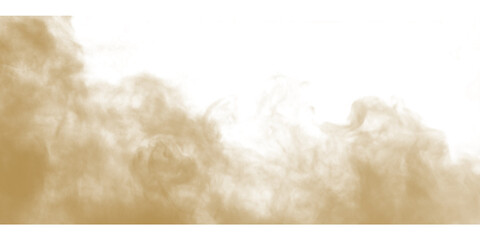 Obraz premium Dust sand soil smoke cloud particles isolated on transparent white background. Brown sandstorm smog sand dust explosion rising. Design elements for Compositing, covering