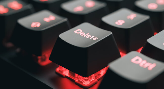 Mechanical keyboard delete key with red backlight