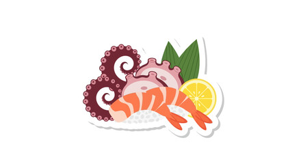 Sushi with octopus and lemon. © mursidi