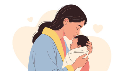Obraz premium Mother's Love: Tender Moment of a Mother Holding Her Newborn Baby