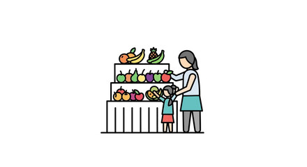 Fototapeta premium Woman and child at market.