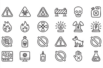 Fototapeta premium Hazard and safety icon pack, warning symbols, danger signs, electric shock and industrial risk elements