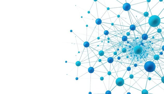 Abstract network of glowing blue spheres and lines with white background artificial intelligence machine learning big data abstract connections technology structure information communication