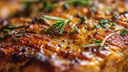Buttery crust with herb flecks (rosemary, thyme, parsley) and cracked black pepper, tiny streaks of pan jus shining in the crevices © csp_17