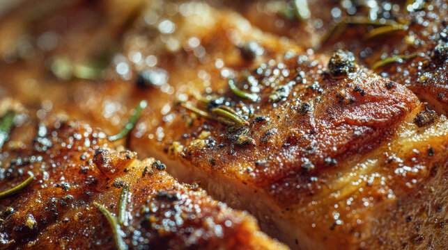 Buttery crust with herb flecks (rosemary, thyme, parsley) and cracked black pepper, tiny streaks of pan jus shining in the crevices